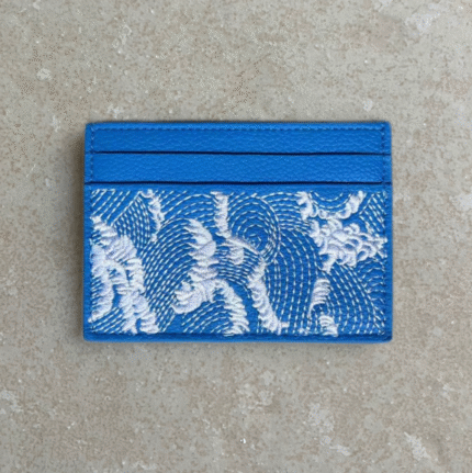 Blue Embroidered Leather Cardholder